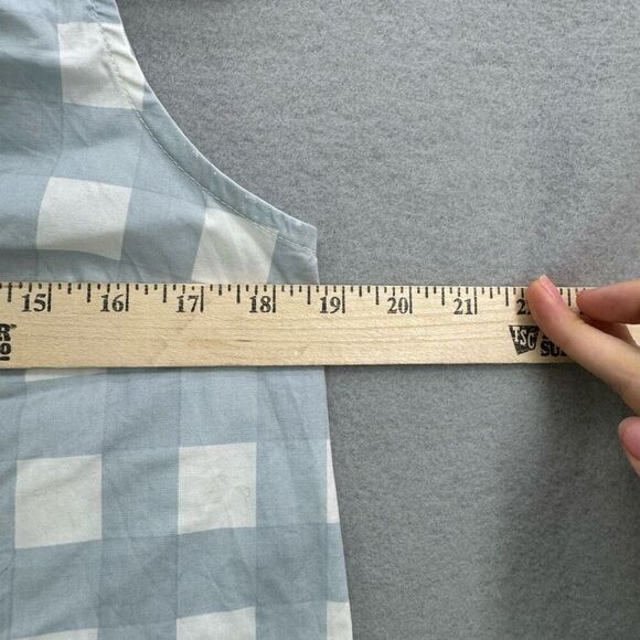 Michelle McDowell Women Blue White Check Pattern Ruffle Collar Top Medium - Picture 5 of 7